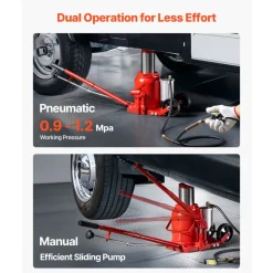 VEVOR Air Hydraulic Bottle Jack, 50 Ton (110231.5 lbs) Capacity, 10.4-16.1 Inch Lifting Range, Pneumatic/Manual Heavy Duty Welded Bottle Jack with Pump for Car, SUV, Pickup, Truck, RV Auto Repair, Red