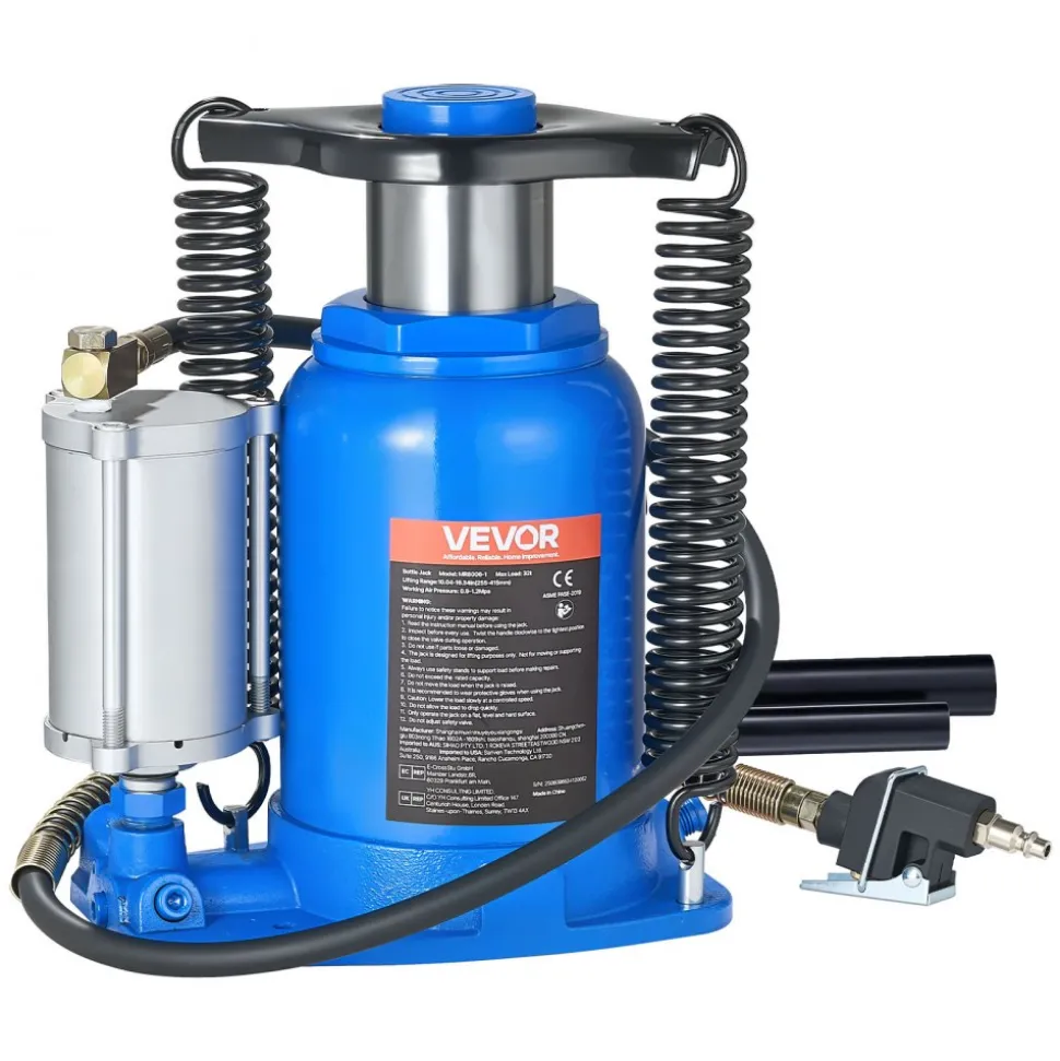 VEVOR Air Hydraulic Bottle Jack, 32 Ton (70546.9 lbs) Capacity, 10-16.3 Inch Lifting Range, Pneumatic/Manual Heavy Duty Welded Bottle Jack with Pump for Car, SUV, Pickup, Truck, RV, Auto Repair, Blue