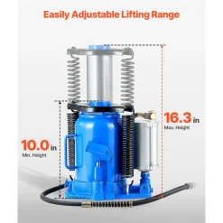 VEVOR Air Hydraulic Bottle Jack, 32 Ton (70546.9 lbs) Capacity, 10-16.3 Inch Lifting Range, Pneumatic/Manual Heavy Duty Welded Bottle Jack with Pump for Car, SUV, Pickup, Truck, RV, Auto Repair, Blue