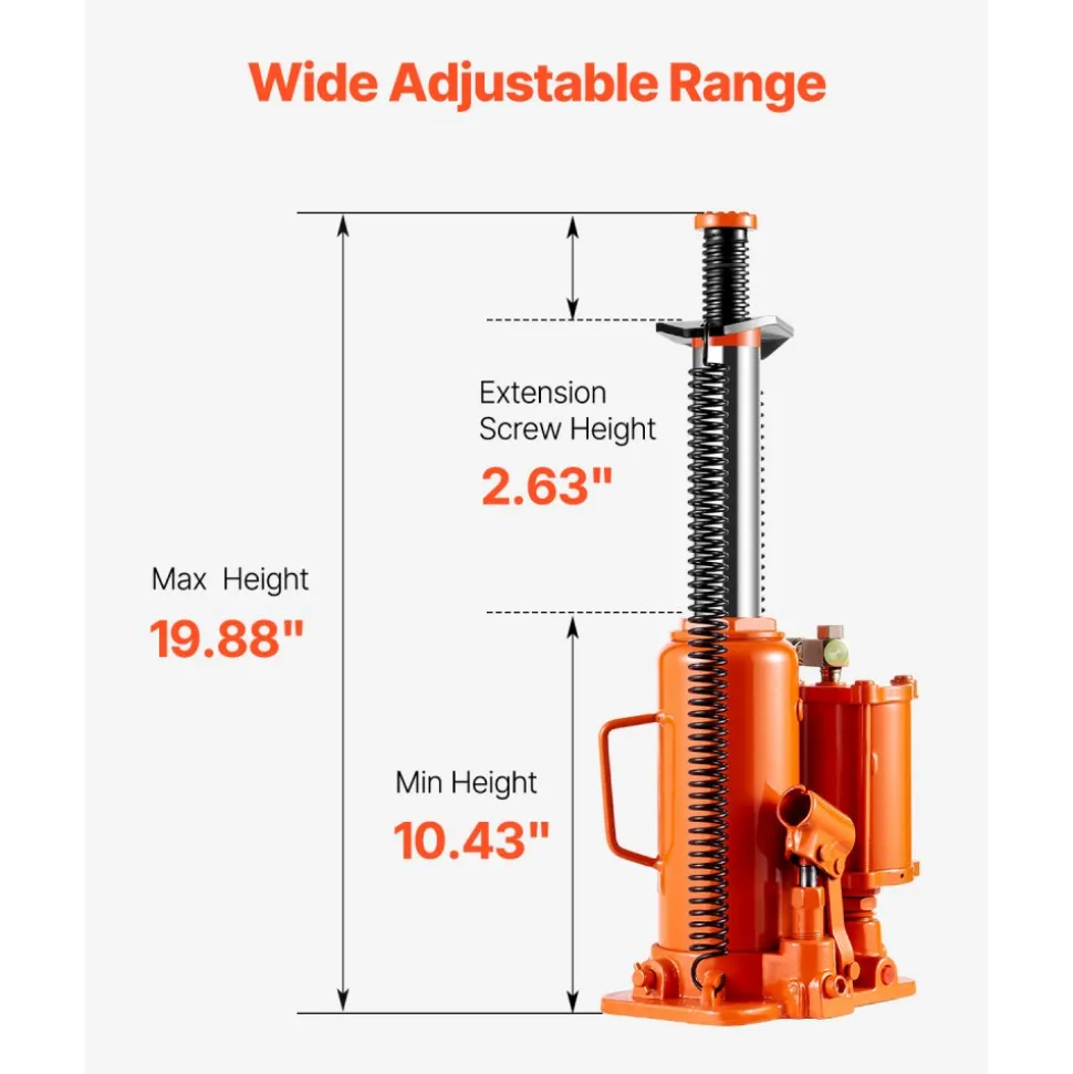 VEVOR Air Hydraulic Bottle Jack, 12 Ton/26455 lbs Pneumatic Hydraulic Bottle Jack with 10.43''-19.88'' Lifting Range & Manual Hand Pump, for Pickup, Truck, RV, Auto Repair, Industrial Engineering