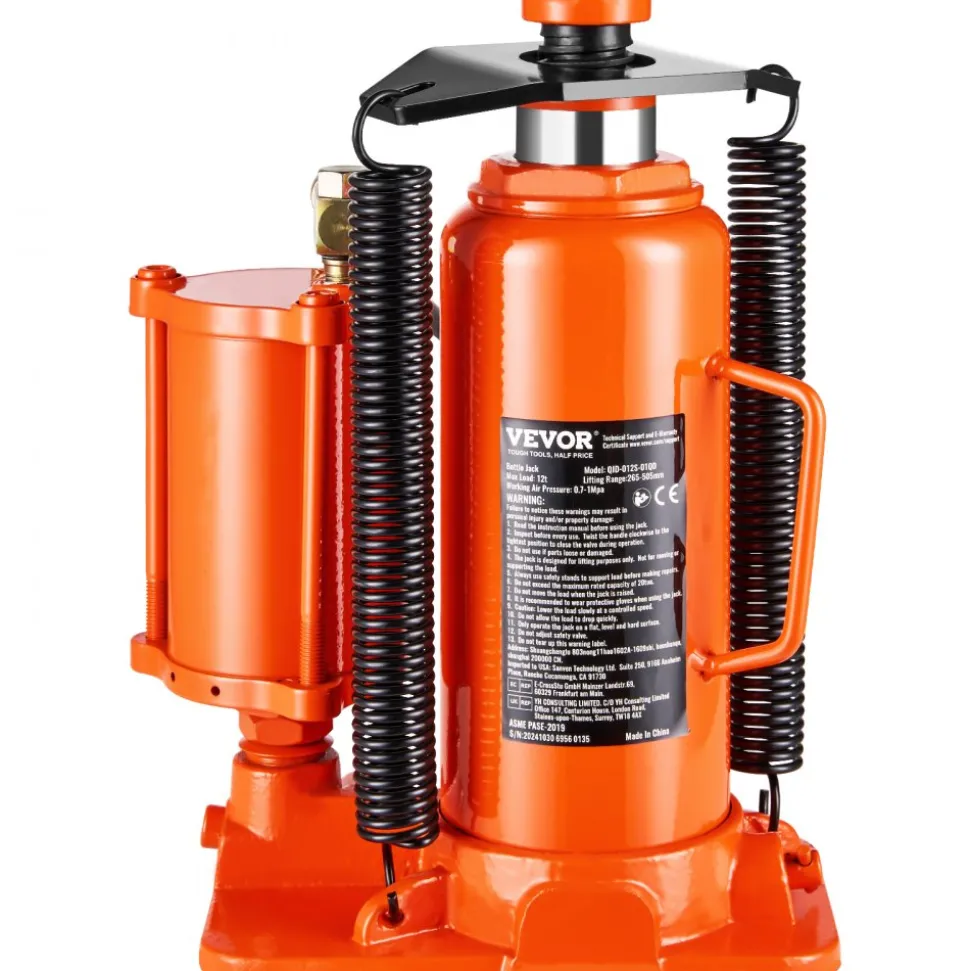 VEVOR Air Hydraulic Bottle Jack, 12 Ton/26455 lbs Pneumatic Hydraulic Bottle Jack with 10.43''-19.88'' Lifting Range & Manual Hand Pump, for Pickup, Truck, RV, Auto Repair, Industrial Engineering