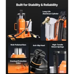 VEVOR Air Hydraulic Bottle Jack, 20 Ton (44092 lbs) Capacity, 10.2-19.5 Inch Lifting Range, Pneumatic/Manual Heavy Duty Welded Bottle Jack with Pump for Car, SUV, Pickup, Truck, RV Auto Repair, Orange