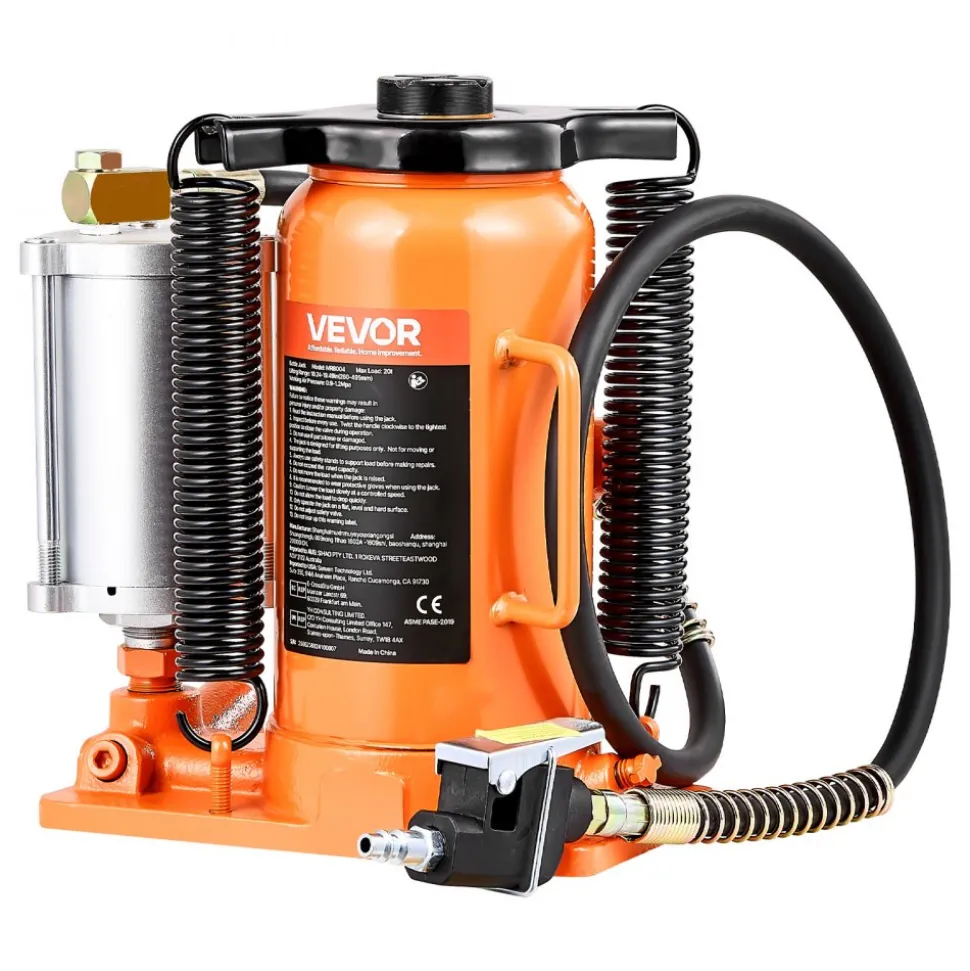 VEVOR Air Hydraulic Bottle Jack, 20 Ton (44092 lbs) Capacity, 10.2-19.5 Inch Lifting Range, Pneumatic/Manual Heavy Duty Welded Bottle Jack with Pump for Car, SUV, Pickup, Truck, RV Auto Repair, Orange