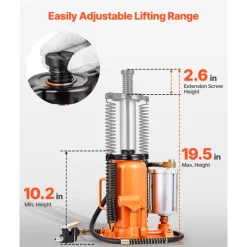 VEVOR Air Hydraulic Bottle Jack, 20 Ton (44092 lbs) Capacity, 10.2-19.5 Inch Lifting Range, Pneumatic/Manual Heavy Duty Welded Bottle Jack with Pump for Car, SUV, Pickup, Truck, RV Auto Repair, Orange