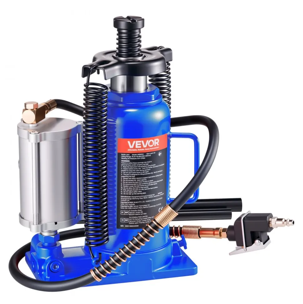 VEVOR Air Hydraulic Bottle Jack, 20 Ton (44092 lbs) Capacity, 10.2-19.5 Inch Lifting Range, Pneumatic/Manual Heavy Duty Welded Bottle Jack with Pump for Car, SUV, Pickup, Truck, RV, Auto Repair, Blue