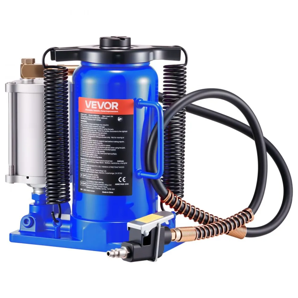 VEVOR Air Hydraulic Bottle Jack, 20 Ton (44092 lbs) Capacity, 10.2-19.5 Inch Lifting Range, Pneumatic/Manual Heavy Duty Welded Bottle Jack with Pump for Car, SUV, Pickup, Truck, RV, Auto Repair, Blue