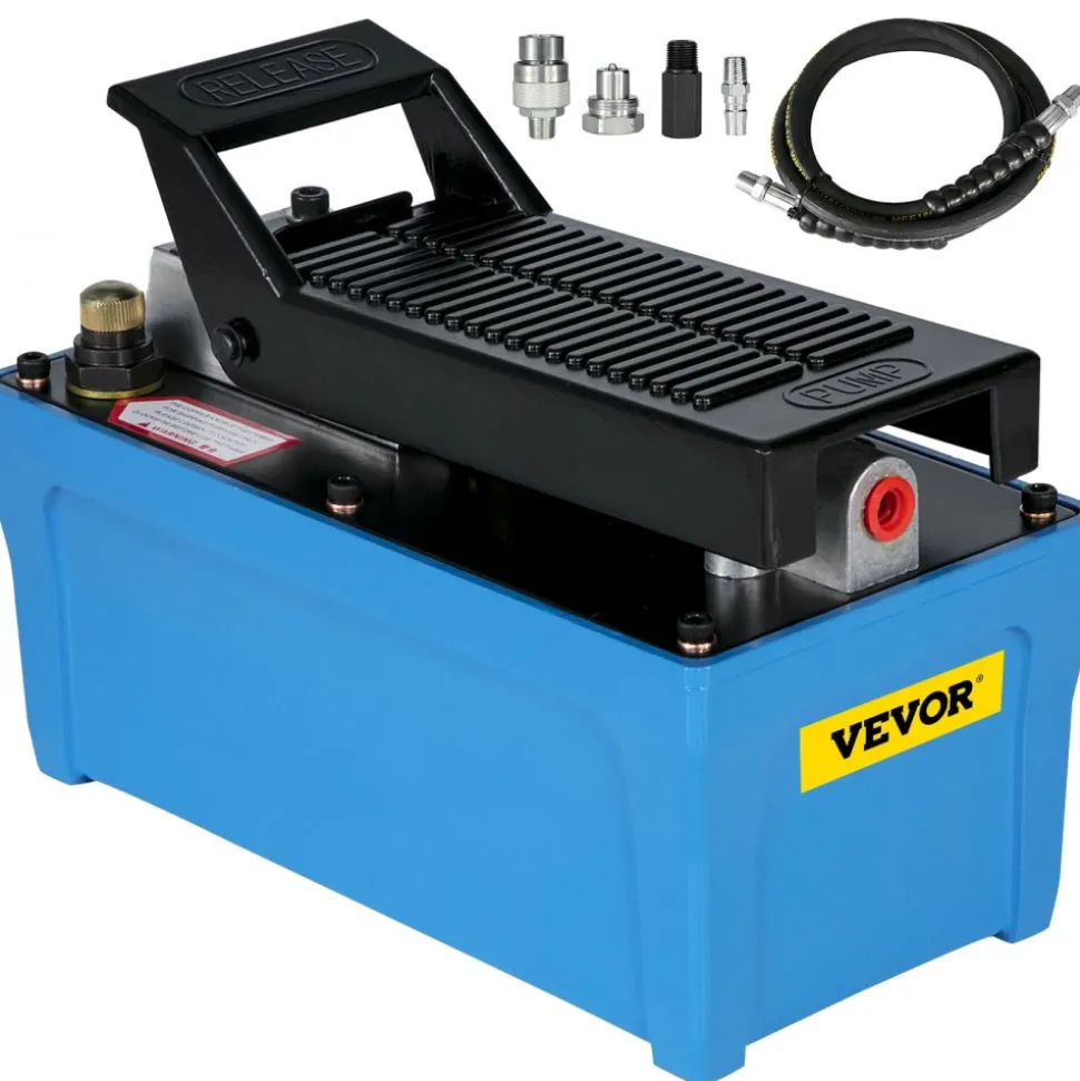 VEVOR Air Hydraulic Pump 10000 PSI Air Over Hydraulic Pump 1/2 Gal Reservoir Air Treadle Foot Actuated Hydraulic Pump 3/8" NPT with 6.56 ft Hose 2 Connector Single Acting for Car Repair (Blue)