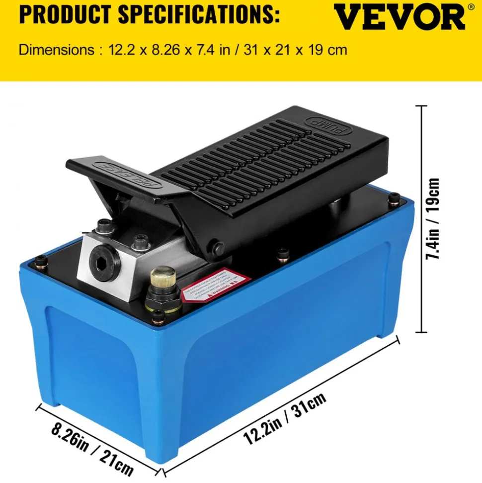 VEVOR Air Hydraulic Pump 10000 PSI Air Over Hydraulic Pump 1/2 Gal Reservoir Air Treadle Foot Actuated Hydraulic Pump 3/8" NPT with 6.56 ft Hose 2 Connector Single Acting for Car Repair (Blue)