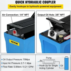VEVOR Air Hydraulic Pump 10000 PSI Air Over Hydraulic Pump 1/2 Gal Reservoir Air Treadle Foot Actuated Hydraulic Pump 3/8