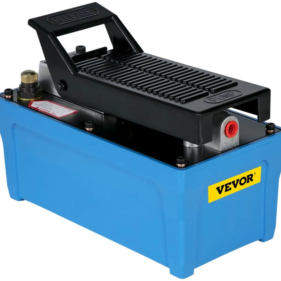 VEVOR Air Hydraulic Pump 10000 PSI Air Over Hydraulic Pump 1/2 Gal Reservoir Air Treadle Foot Actuated Hydraulic Pump 3/8" NPT with 6.56 ft Hose 2 Connector Single Acting for Car Repair (Blue)