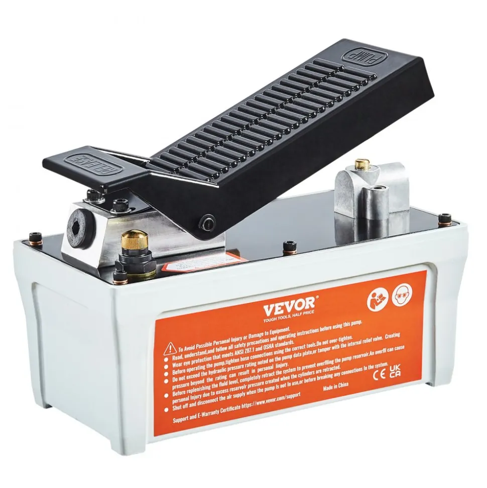 VEVOR Air Hydraulic Pump, 10,000 PSI 1/2 Gal Reservoir, NPT 3/8" Oil Outlet, NPT 1/4" Inlet, 6.6 ft Pipe, Foot Actuated Hydraulic Pump Air Treadle for Auto Body Frame Machines and Pulling Post, Gray