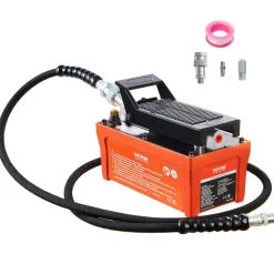 VEVOR Air Hydraulic Pump, 10,000 PSI 1/2 Gal Reservoir, NPT 3/8" Oil Outlet, NPT 1/4" Inlet, 6.6 ft Pipe, Foot Actuated Hydraulic Pump Air Treadle for Auto Body Frame Machines and Pulling Post, Orange