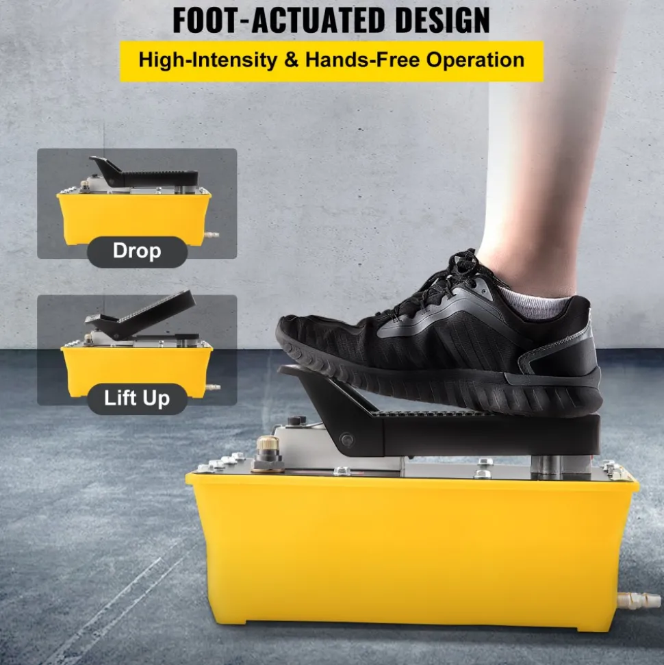 VEVOR Air Hydraulic Pump, 10,000 PSI Hydraulic Foot Pump, 0.6 Gal Reservoir Foot Operated Air/Hydraulic Pump, with Hose and Spray Gun for Heavy Machinery Rigging, Auto Repair, Auto Body Frame Machines