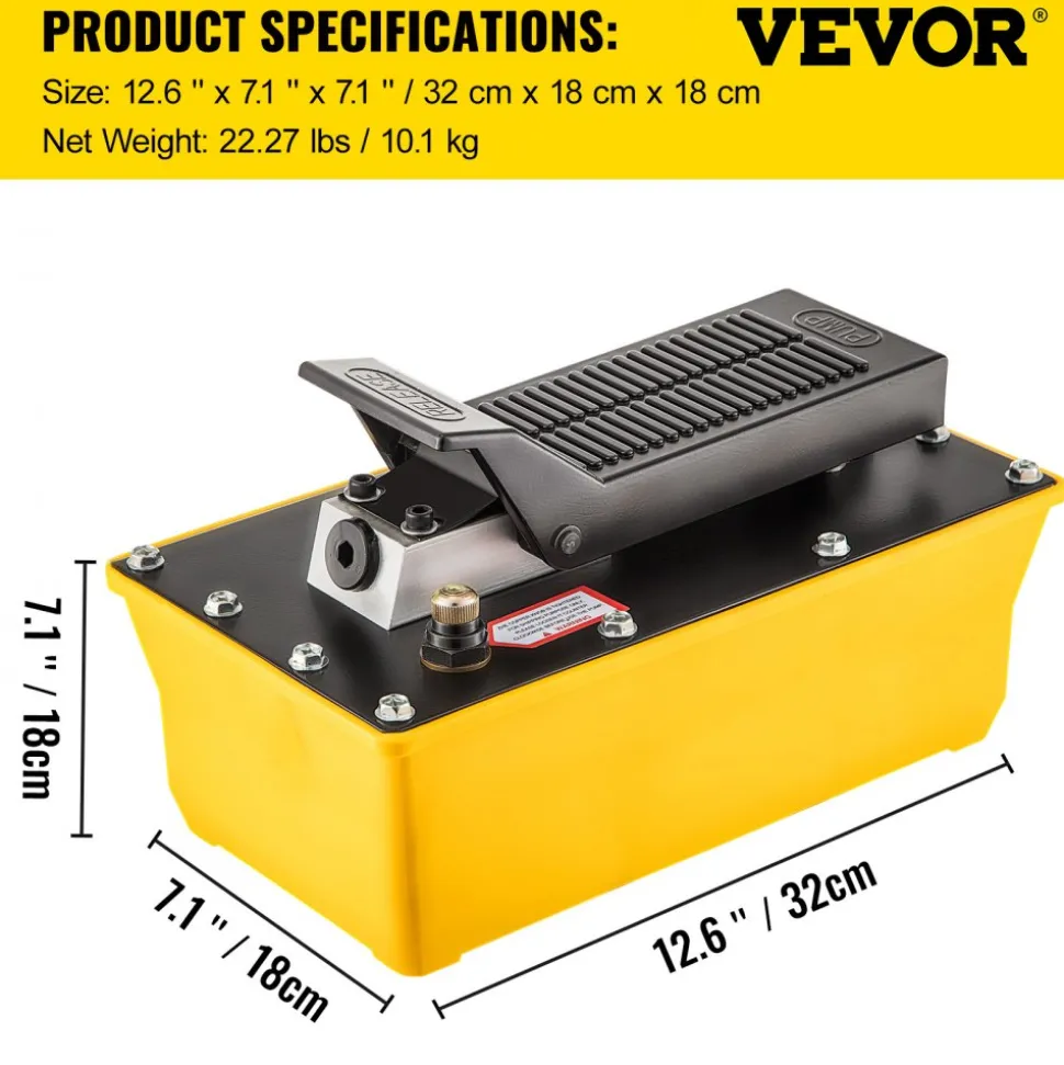 VEVOR Air Hydraulic Pump, 10,000 PSI Hydraulic Foot Pump, 0.6 Gal Reservoir Foot Operated Air/Hydraulic Pump, with Hose and Spray Gun for Heavy Machinery Rigging, Auto Repair, Auto Body Frame Machines