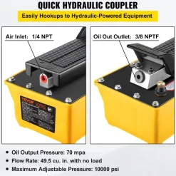VEVOR Air Hydraulic Pump, 10,000 PSI Hydraulic Foot Pump, 0.6 Gal Reservoir Foot Operated Air/Hydraulic Pump, with Hose and Spray Gun for Heavy Machinery Rigging, Auto Repair, Auto Body Frame Machines