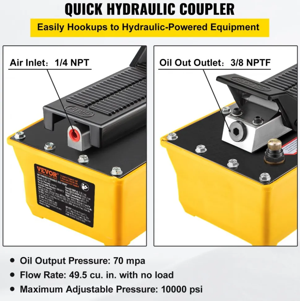 VEVOR Air Hydraulic Pump, 10,000 PSI Hydraulic Foot Pump, 0.6 Gal Reservoir Foot Operated Air/Hydraulic Pump, with Hose and Spray Gun for Heavy Machinery Rigging, Auto Repair, Auto Body Frame Machines