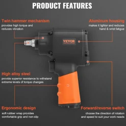 VEVOR Air Impact Wrench, 3/8-Inch Drive Air Impact Gun, Up to 690ft-lbs Nut-busting Torque, Lightweight Pneumatic Impact Wrench for Auto Repairs and Maintenance