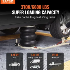 VEVOR Air Jack, 3T / 6600 lbs Triple Bag Air Jack, Airbag Jack with Six Steel Pipes, Lift up to 17.7 inch/450 mm, 3-5 s Fast Lifting Pneumatic Jack, with Long Handles for Car, Garage, Repair