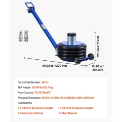 VEVOR Air Jack, 6 Ton/13227 lbs Airbag Jack, Lift Up to 26.5 inch with Heightened Column, Adjustable Handle & Thick Rubber Pad, 2-5 s Fast Lifting Pneumatic for Car, SUV, Pickup Truck Repair, Garage