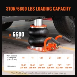 VEVOR Air Jack, 3 Ton/6600 lbs, 1-6S Pneumatic Lifting Jack with Heightened Column & Adjustable Handle, Compact, Easy-to-Lift & Space-Saving Jack with Thick Rubber Pad, Fits for Sedan, SUV, Pickup Truck