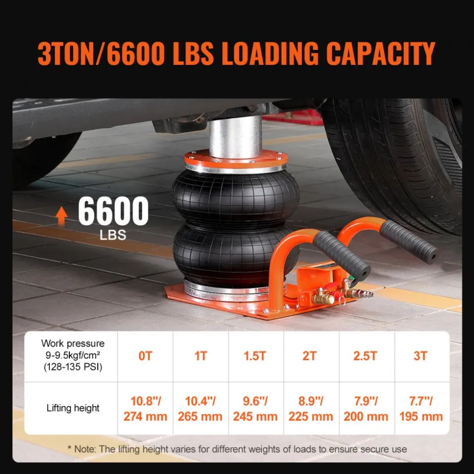 VEVOR Air Jack, 3 Ton/6600 lbs, 1-6S Pneumatic Lifting Jack with Heightened Column & Adjustable Handle, Compact, Easy-to-Lift & Space-Saving Jack with Thick Rubber Pad, Fits for Sedan, SUV, Pickup Truck