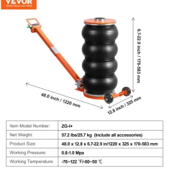 VEVOR Air Jack, 6 Ton/13000 lbs, 2-5 S Pneumatic Lifting Jack with Heightened Column & Adjustable Handle, Easy-to-Lift & Space-Saving Jack with Thick Rubber Pad, Fits for Sedan, SUV, Pickup Truck