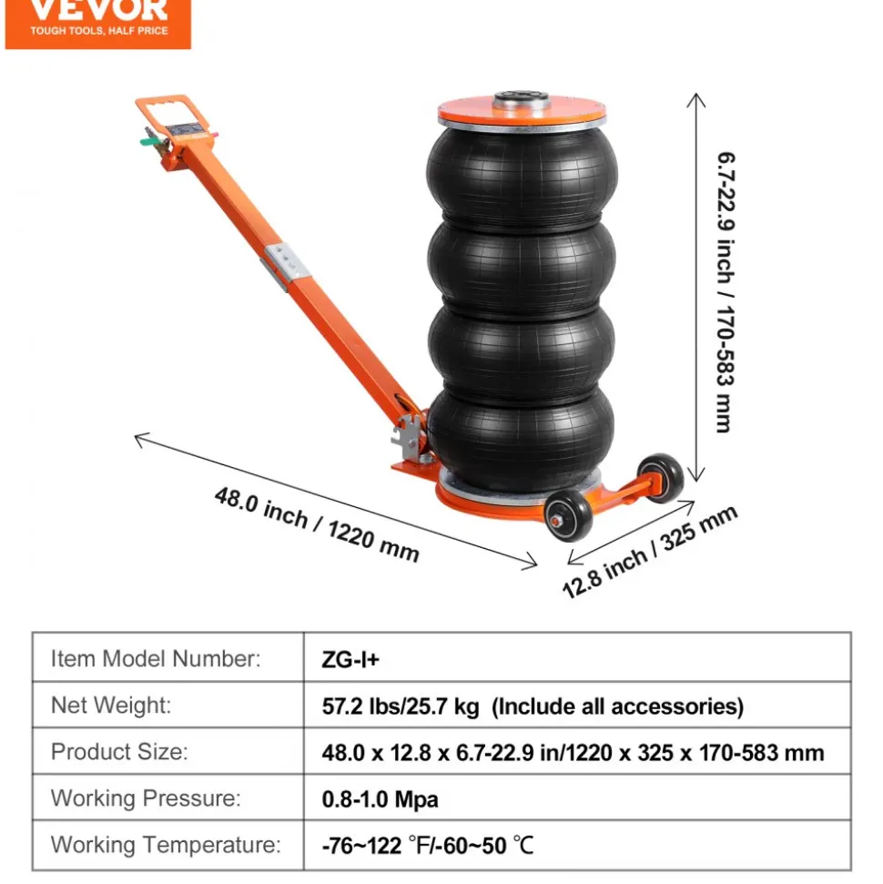VEVOR Air Jack, 6 Ton/13000 lbs, 2-5 S Pneumatic Lifting Jack with Heightened Column & Adjustable Handle, Easy-to-Lift & Space-Saving Jack with Thick Rubber Pad, Fits for Sedan, SUV, Pickup Truck