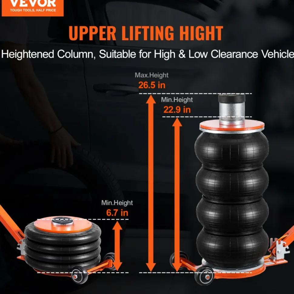 VEVOR Air Jack, 6 Ton/13000 lbs, 2-5 S Pneumatic Lifting Jack with Heightened Column & Adjustable Handle, Easy-to-Lift & Space-Saving Jack with Thick Rubber Pad, Fits for Sedan, SUV, Pickup Truck