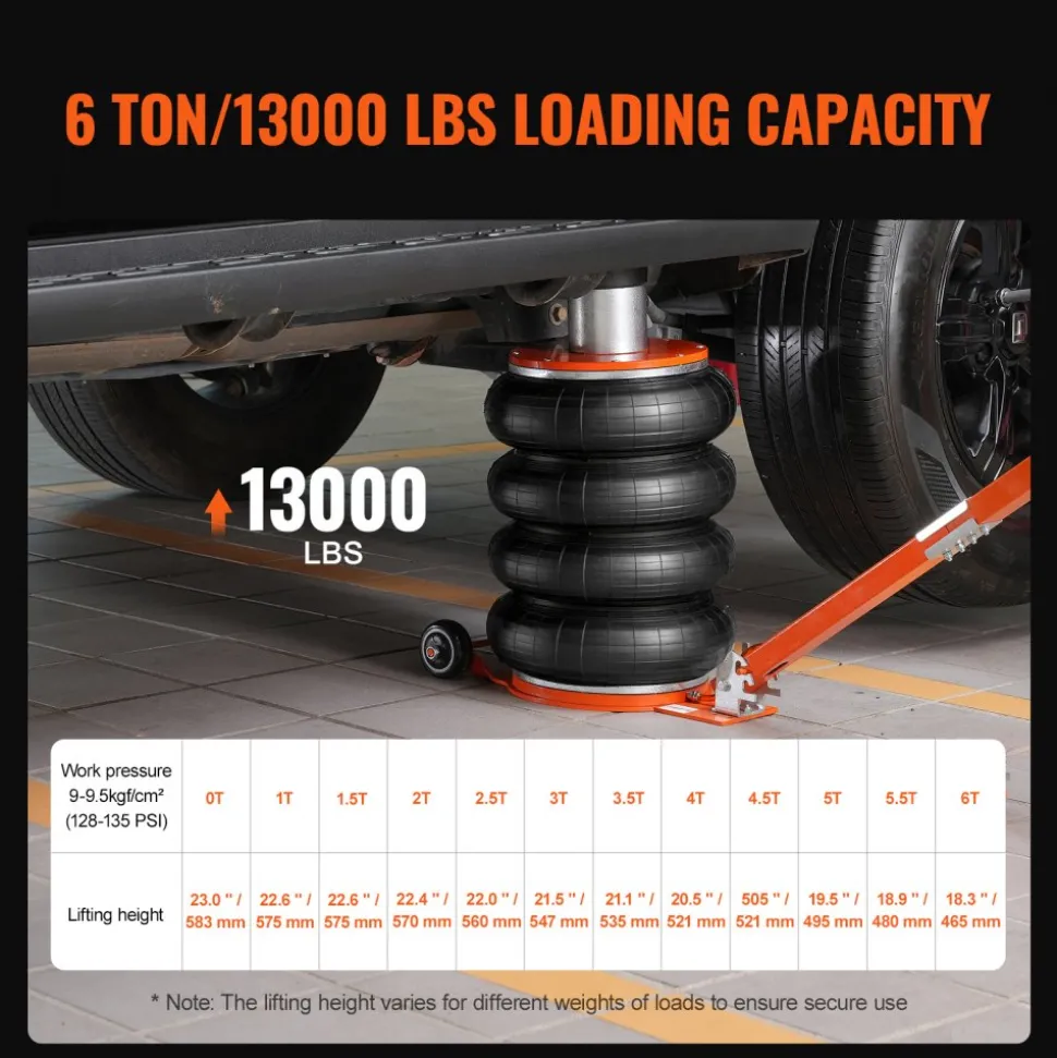 VEVOR Air Jack, 6 Ton/13000 lbs, 2-5 S Pneumatic Lifting Jack with Heightened Column & Adjustable Handle, Easy-to-Lift & Space-Saving Jack with Thick Rubber Pad, Fits for Sedan, SUV, Pickup Truck