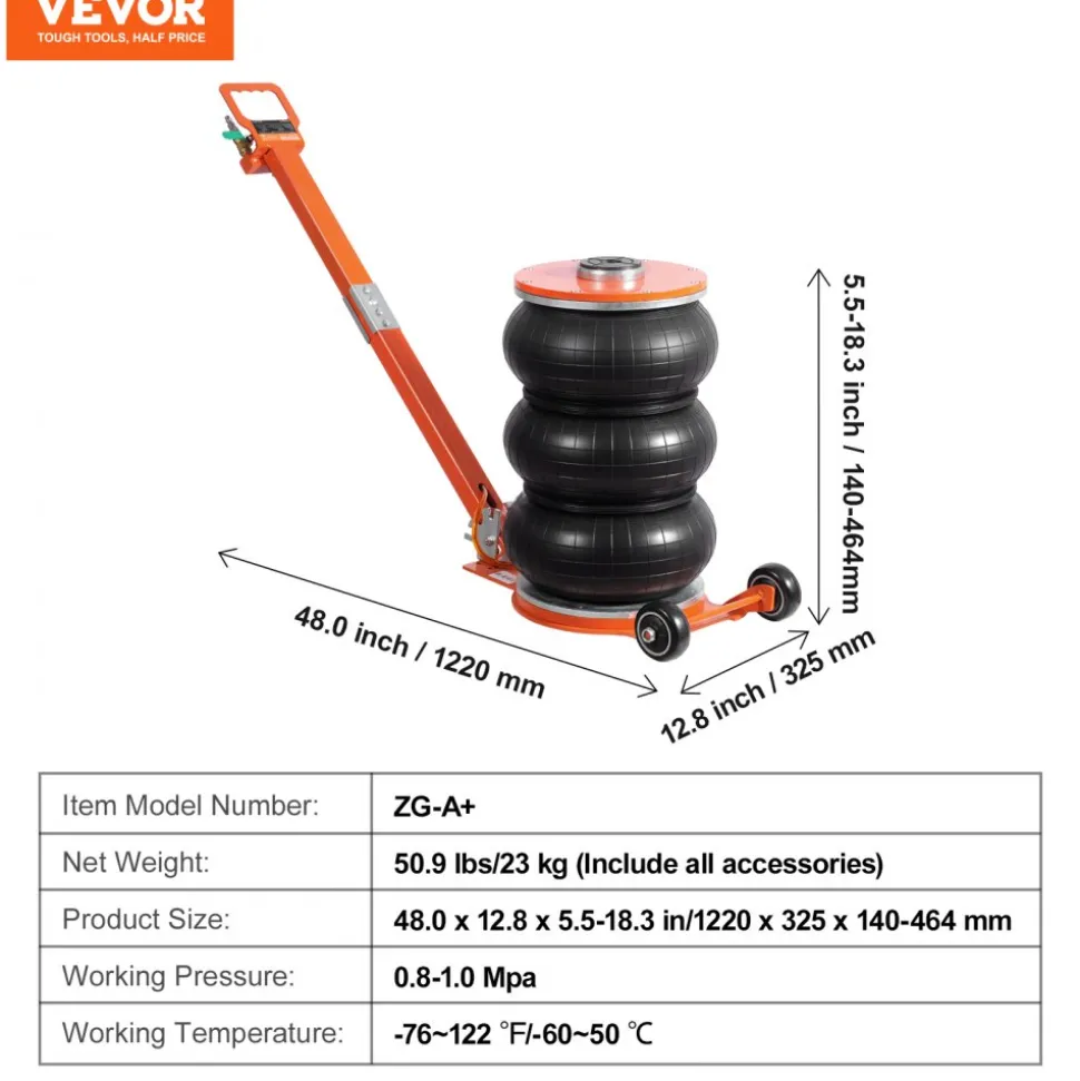 VEVOR Air Jack, 5 Ton/11000 lbs, 4-10 S Pneumatic Lifting Jack with Heightened Column & Adjustable Handle, Easy-to-Lift & Space-Saving Jack with Thick Rubber Pad, Fits for Sedan, SUV, Pickup Truck