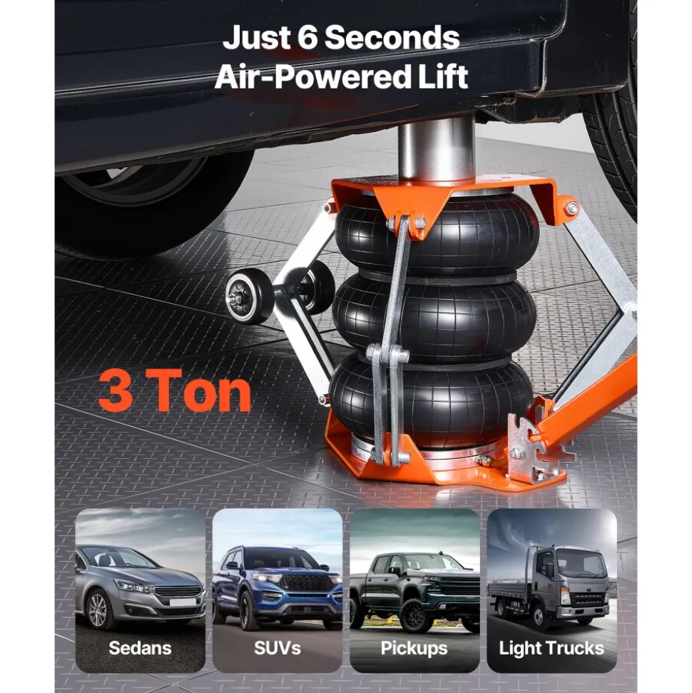 VEVOR Air Jack, 3 Ton/6613 lbs Triple Bag Air Jack, Airbag with Support Rod, Lift Up to 18.5 inch with Heightened Column & Adjustable Handle, 1-6 s Fast Lifting Pneumatic for Car, SUV, Pickup Truck