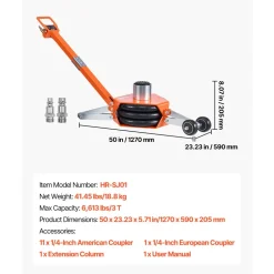 VEVOR Air Jack, 3 Ton/6613 lbs Triple Bag Air Jack, Airbag with Support Rod, Lift Up to 18.5 inch with Heightened Column & Adjustable Handle, 1-6 s Fast Lifting Pneumatic for Car, SUV, Pickup Truck