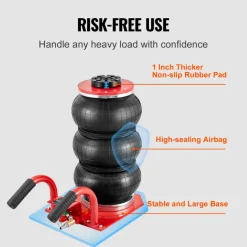 VEVOR Air Jack, 3 Ton/6600 lbs Triple Bag Air Jack, Airbag Jack with Six Steel Pipes, Lift up to 17.7 inch/450 mm, 3-5 s Fast Lifting Pneumatic Jack, with Side Handles for Car, Garage, Repair (Red)