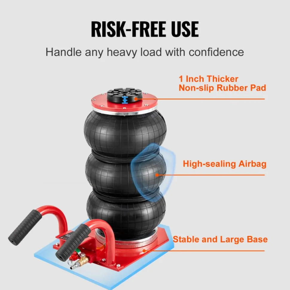 VEVOR Air Jack, 3 Ton/6600 lbs Triple Bag Air Jack, Airbag Jack with Six Steel Pipes, Lift up to 17.7 inch/450 mm, 3-5 s Fast Lifting Pneumatic Jack, with Side Handles for Car, Garage, Repair (Red)