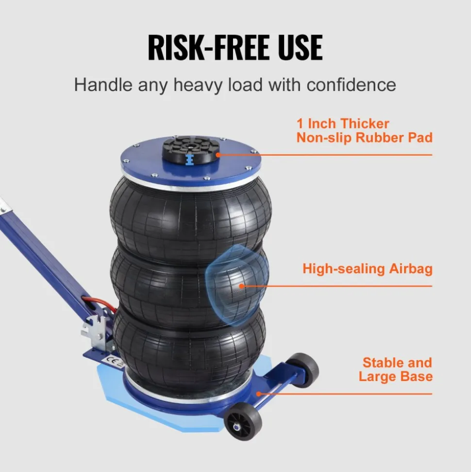 VEVOR Air Jack, 5 Ton/11000 lbs Triple Bag Air Jack, Airbag Jack with Six Steel Pipes, Lift up to 18.5 inch/470 mm, 3-5 s Fast Lifting Pneumatic Jack, with Adjustable Handle for Car, Garage, Repair