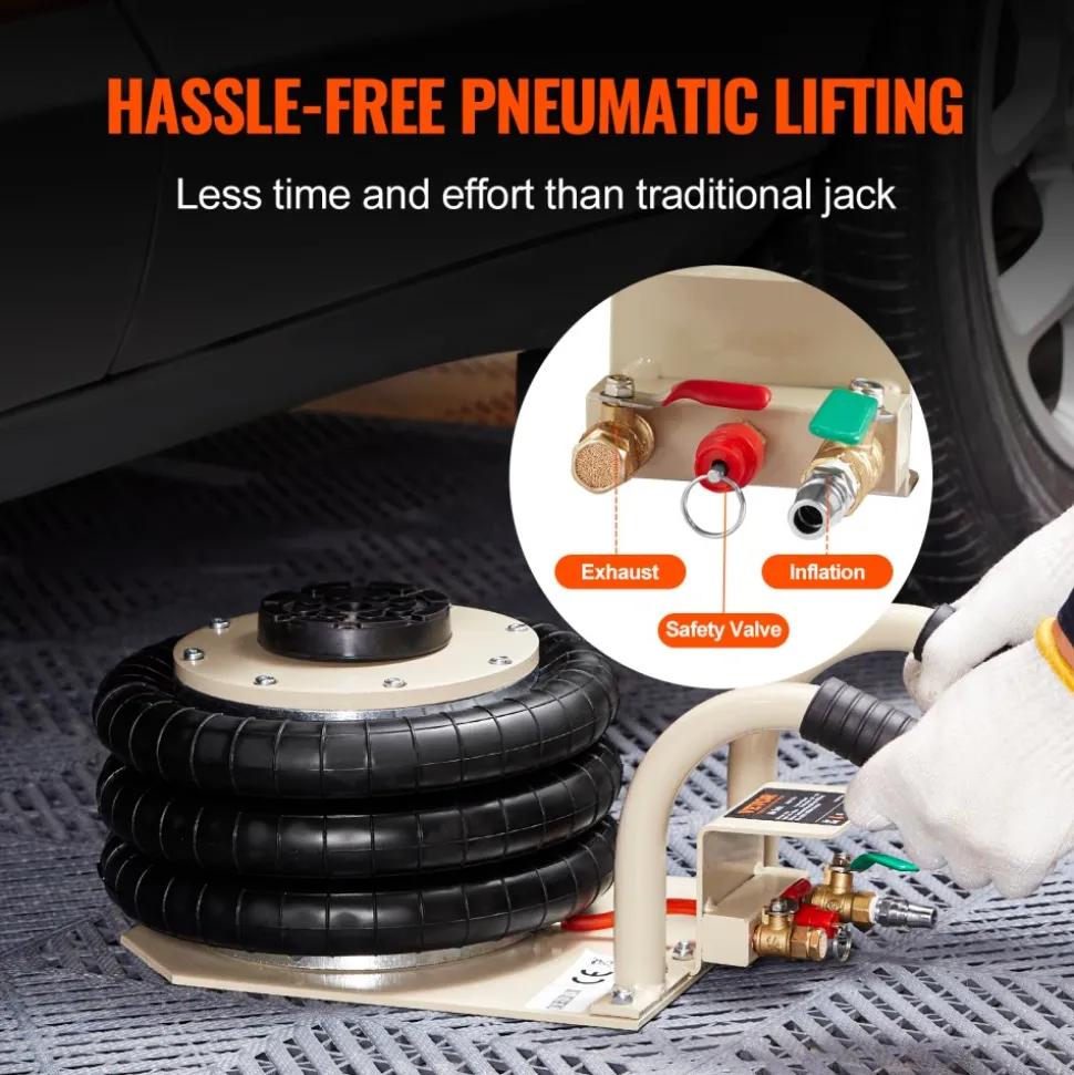 VEVOR Air Jack, 3 Ton/6600 lbs Triple Bag Air Jack, Airbag Jack with Six Steel Pipes, Lift up to 17.7 inch/450 mm, 3-5 s Fast Lifting Pneumatic Jack, with Short Handles for Car Repair