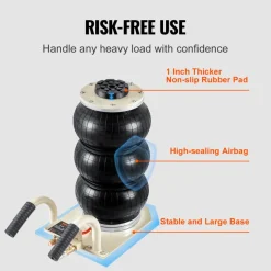 VEVOR Air Jack, 3 Ton/6600 lbs Triple Bag Air Jack, Airbag Jack with Six Steel Pipes, Lift up to 17.7 inch/450 mm, 3-5 s Fast Lifting Pneumatic Jack, with Short Handles for Car Repair