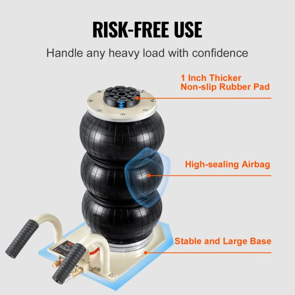 VEVOR Air Jack, 3 Ton/6600 lbs Triple Bag Air Jack, Airbag Jack with Six Steel Pipes, Lift up to 17.7 inch/450 mm, 3-5 s Fast Lifting Pneumatic Jack, with Short Handles for Car Repair
