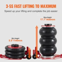 VEVOR Air Jack, 3 Ton/6600 lbs Triple Bag Air Jack, Airbag Jack with Six Steel Pipes, Lift up to 17.7 inch/450 mm, 3-5 s Fast Lifting Pneumatic Jack, with Long Handles for Cars, Garages, Repair, (Red)