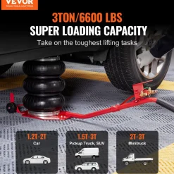 VEVOR Air Jack, 3 Ton/6600 lbs Triple Bag Air Jack, Airbag Jack with Six Steel Pipes, Lift up to 17.7 inch/450 mm, 3-5 s Fast Lifting Pneumatic Jack, with Long Handles for Cars, Garages, Repair, (Red)