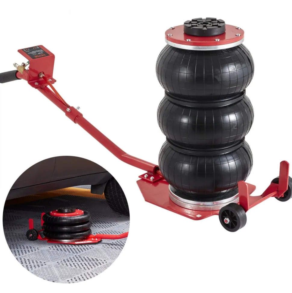 VEVOR Air Jack, 3 Ton/6600 lbs Triple Bag Air Jack, Airbag Jack with Six Steel Pipes, Lift up to 17.7 inch/450 mm, 3-5 s Fast Lifting Pneumatic Jack, with Long Handles for Cars, Garages, Repair, (Red)