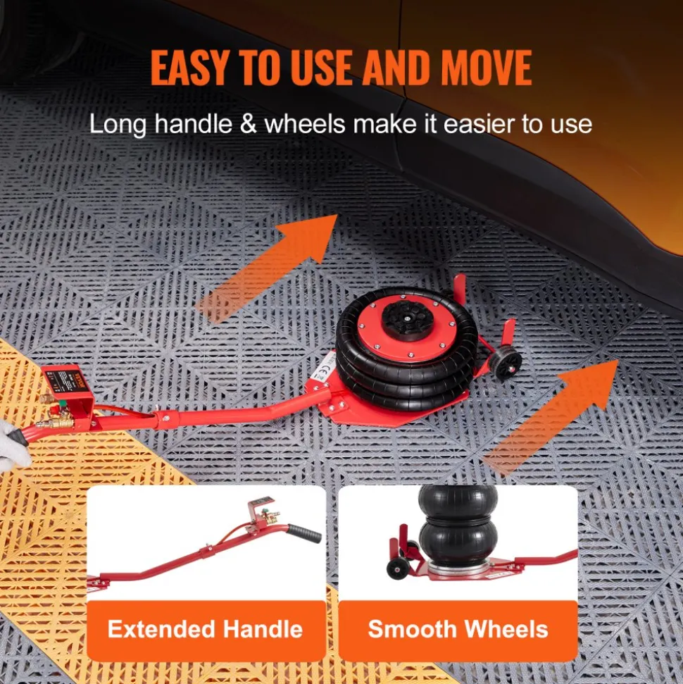 VEVOR Air Jack, 3 Ton/6600 lbs Triple Bag Air Jack, Airbag Jack with Six Steel Pipes, Lift up to 17.7 inch/450 mm, 3-5 s Fast Lifting Pneumatic Jack, with Long Handles for Cars, Garages, Repair, (Red)