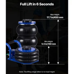 VEVOR Air Jack, 3 Ton/6613 lbs Triple Bag Air Jack, Airbag with Six Steel Pipes, Lift Up to 17.7 inch/450 mm, 1-6 s Fast Lifting Pneumatic with Short Handles for Car, SUV, Pickup Truck Repair, Garage