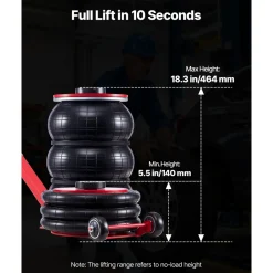 VEVOR Air Jack, 5 Ton/11023 lbs Triple Bag Air Jack, Airbag with Six Steel Pipes, Lift Up to 18.3 inch/464 mm, 4-10 s Fast Lifting Pneumatic with Adjustable Long Handle for Cars, SUVs, Pickup Trucks