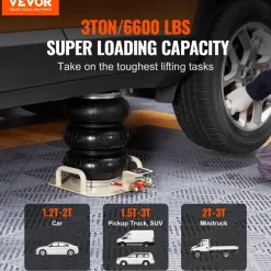 VEVOR Air Jack, 3 Ton/6600 lbs Triple Bag Air Jack, Airbag Jack with Six Steel Pipes, Lift up to 17.7 inch/450 mm, 3-5 s Fast Lifting Pneumatic Jack, with Side Handles for Car, Garage, Repair (White)