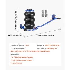 VEVOR Air Jack, 3 Ton/6613 lbs Triple Bag Air Jack, Airbag with Six Steel Pipes, Lift Up to 17.7 inch/450 mm, 1-6 s Fast Lifting Pneumatic with Long Handle & Rubber Pad for Cars, SUVs, Pickup Trucks