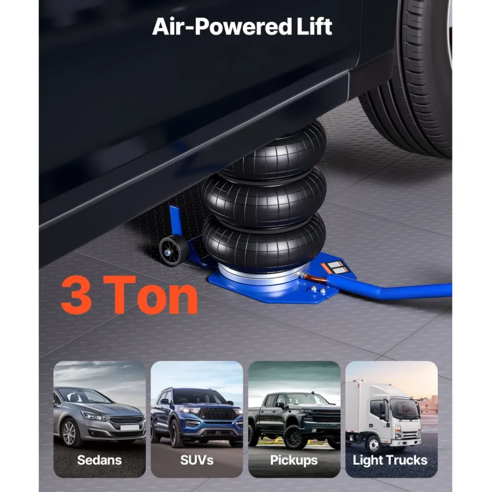 VEVOR Air Jack, 3 Ton/6613 lbs Triple Bag Air Jack, Airbag with Six Steel Pipes, Lift Up to 17.7 inch/450 mm, 1-6 s Fast Lifting Pneumatic with Long Handle & Rubber Pad for Cars, SUVs, Pickup Trucks