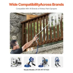 VEVOR Airless Paint Spray Gun and Hose Kit, 3600PSI High Pressure Paint Sprayer Hose Set with 5 Tips, 211, 315, 417, 517, 623, Swivel Joint Airless Spray Gun Kit with Filters, Hose and Extension Rods