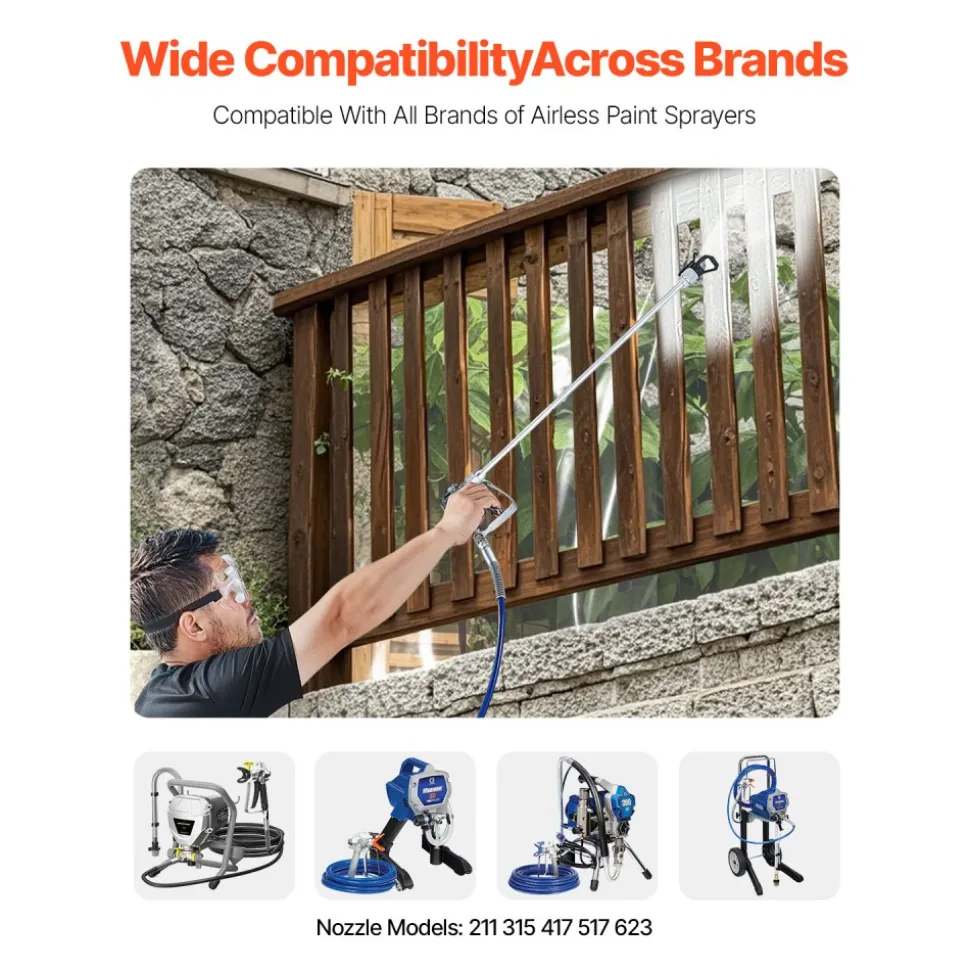 VEVOR Airless Paint Spray Gun and Hose Kit, 3600PSI High Pressure Paint Sprayer Hose Set with 5 Tips, 211, 315, 417, 517, 623, Swivel Joint Airless Spray Gun Kit with Filters, Hose and Extension Rods