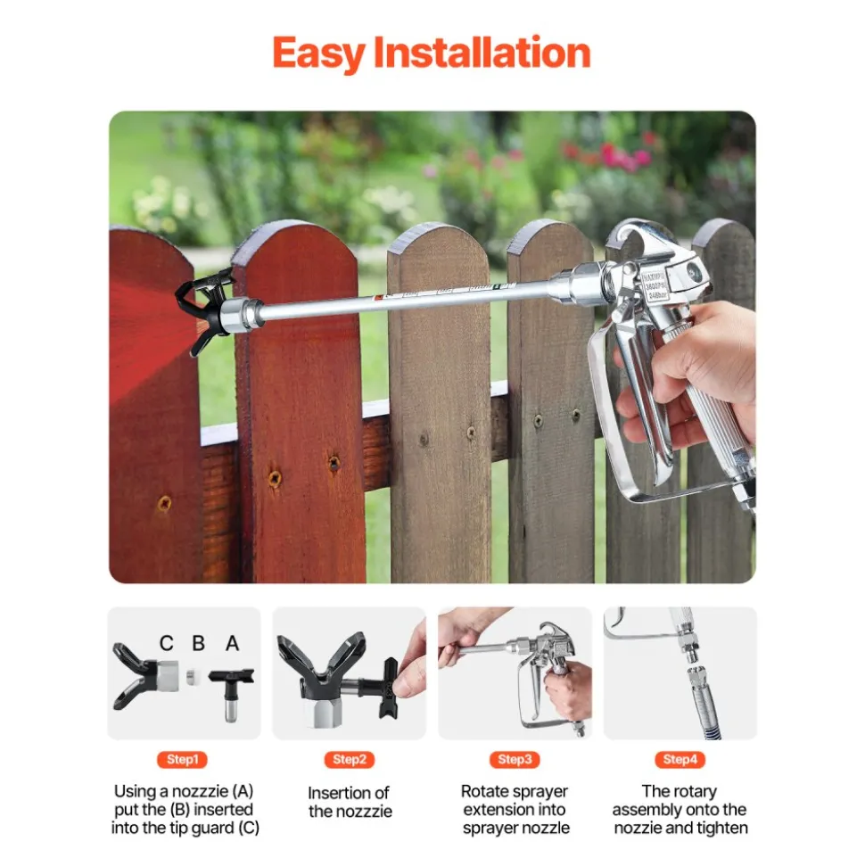 VEVOR Airless Paint Spray Gun and Hose Kit, 3600PSI High Pressure Paint Sprayer Hose Set with 5 Tips, 211, 315, 417, 517, 623, Swivel Joint Airless Spray Gun Kit with Filters, Hose and Extension Rods